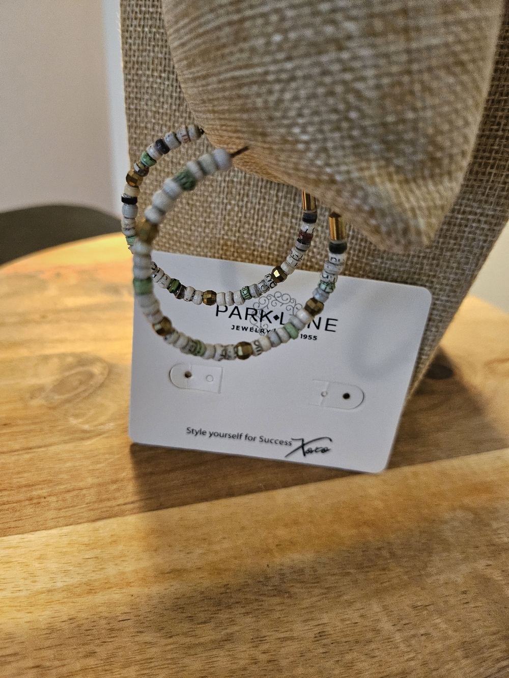 Park Lane White and Green, Multi Beaded Hoop Earrings. NEW